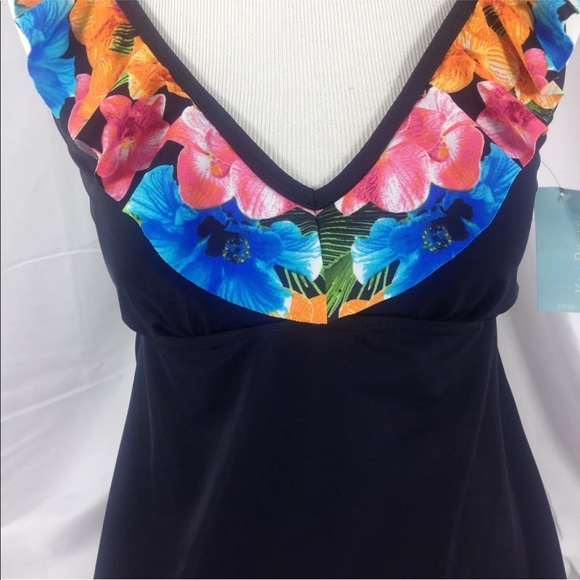 👄 Kim Rogers Tankini Black Multicolor Modest M - Picture 2 of 6